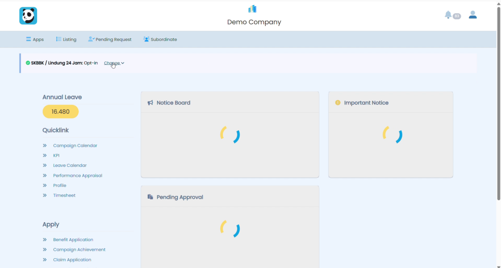 Saved SKBBK declaration status shown at the top of the dashboard