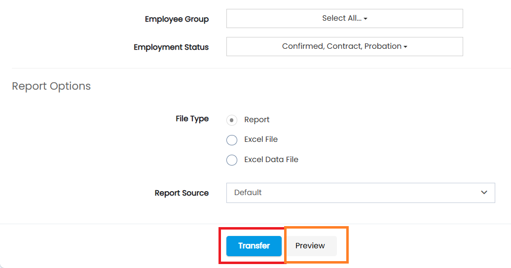 Transfer and Preview buttons in Import from Module