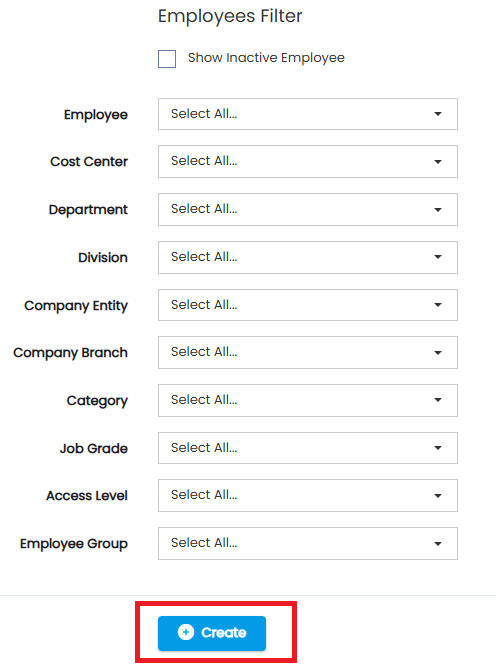 Employees Filter with Show Inactive Employee and employee filter fields